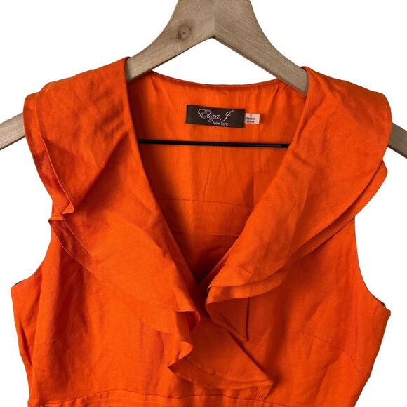 Eliza J Womens Orange Linen Blend Sleeveless Ruffled Sailor A-Line Dress 6 - Picture 3 of 6